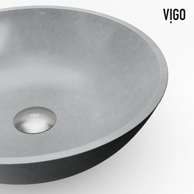 Ravenna Gothic Gray Concreto Stone 16 in. L x 16 in. W x 5 in. H Round Vessel Bathroom Sink - angle 7 - other