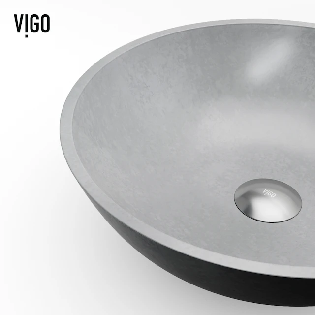 Ravenna Gothic Gray Concreto Stone 16 in. L x 16 in. W x 5 in. H Round Vessel Bathroom Sink - angle 8 - other