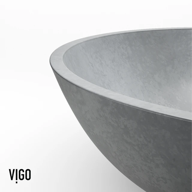 Ravenna Gothic Gray Concreto Stone 16 in. L x 16 in. W x 5 in. H Round Vessel Bathroom Sink - angle 9 - other
