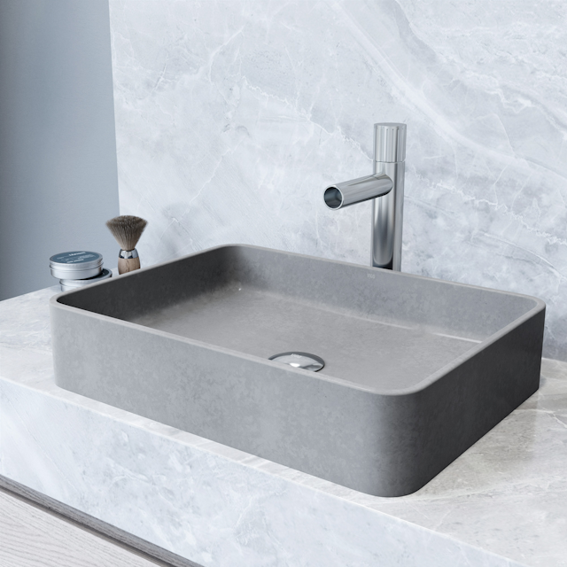 Tarragona Gothic Gray Concreto Stone 19 in. L x 14 in. W x 4 in. H Rectangular Vessel Bathroom Sink - image 1 - other
