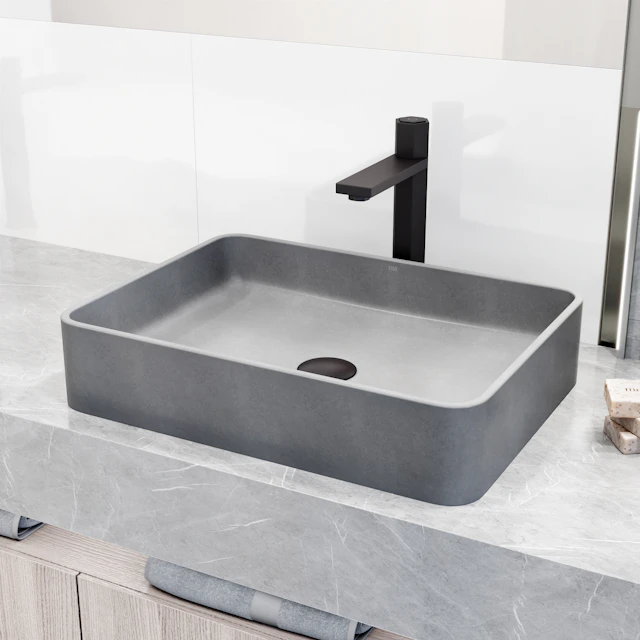 Tarragona Gothic Gray Concreto Stone 19 in. L x 14 in. W x 4 in. H Rectangular Vessel Bathroom Sink - angle 3 - other