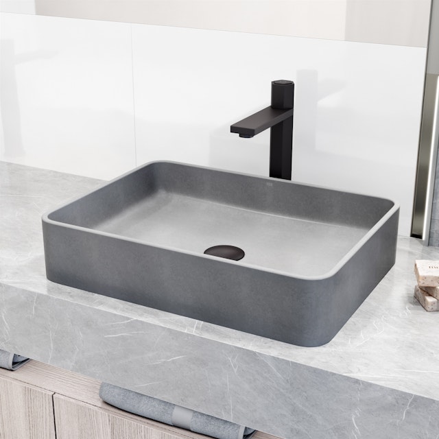 Tarragona Gothic Gray Concreto Stone 19 in. L x 14 in. W x 4 in. H Rectangular Vessel Bathroom Sink - image 3 - other