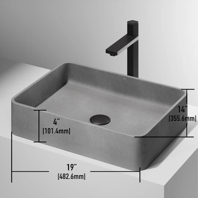 Tarragona Gothic Gray Concreto Stone 19 in. L x 14 in. W x 4 in. H Rectangular Vessel Bathroom Sink - angle 5 - other