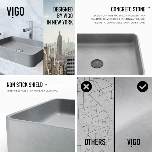 Tarragona Gothic Gray Concreto Stone 19 in. L x 14 in. W x 4 in. H Rectangular Vessel Bathroom Sink - angle 6 - other