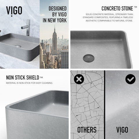 Tarragona Gothic Gray Concreto Stone 19 in. L x 14 in. W x 4 in. H Rectangular Vessel Bathroom Sink - image 6 - other