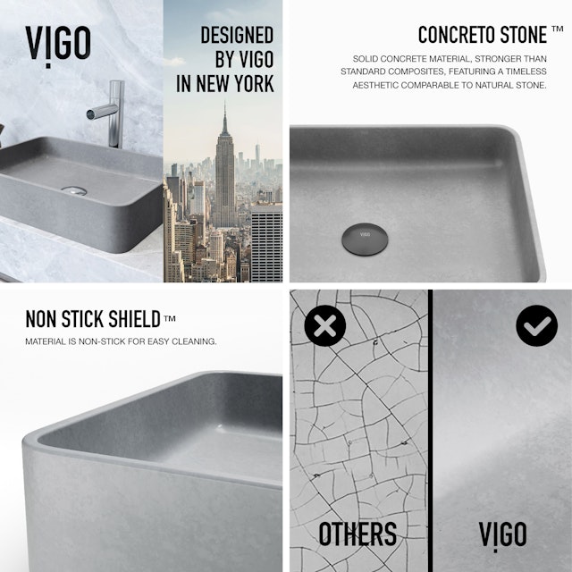 Tarragona Gothic Gray Concreto Stone 19 in. L x 14 in. W x 4 in. H Rectangular Vessel Bathroom Sink - image 6 - other