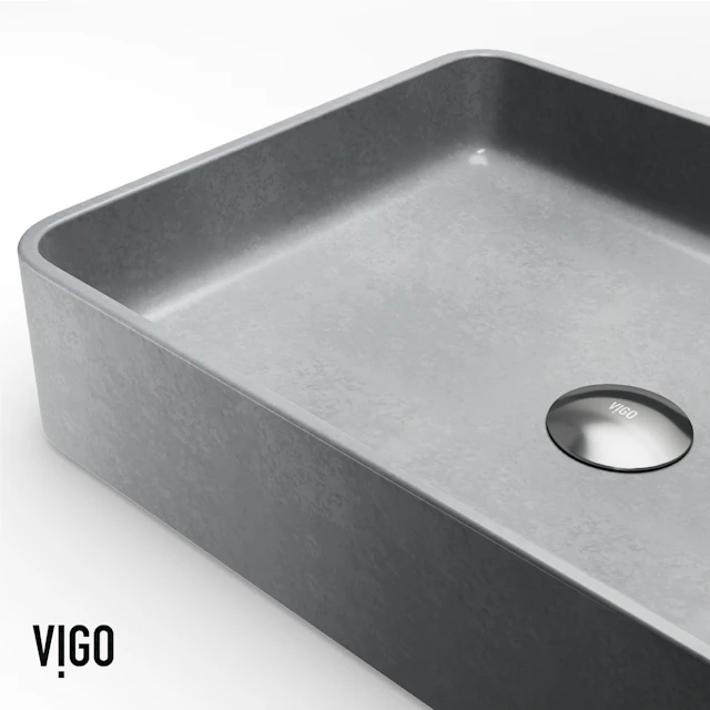 Tarragona Gothic Gray Concreto Stone 19 in. L x 14 in. W x 4 in. H Rectangular Vessel Bathroom Sink - angle 9 - other