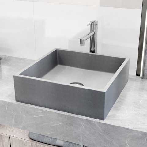 Alhambra Gothic Gray Concreto Stone 15 in. L x 15 in. W x 5 in. H Square Vessel Bathroom Sink - image 3 - other