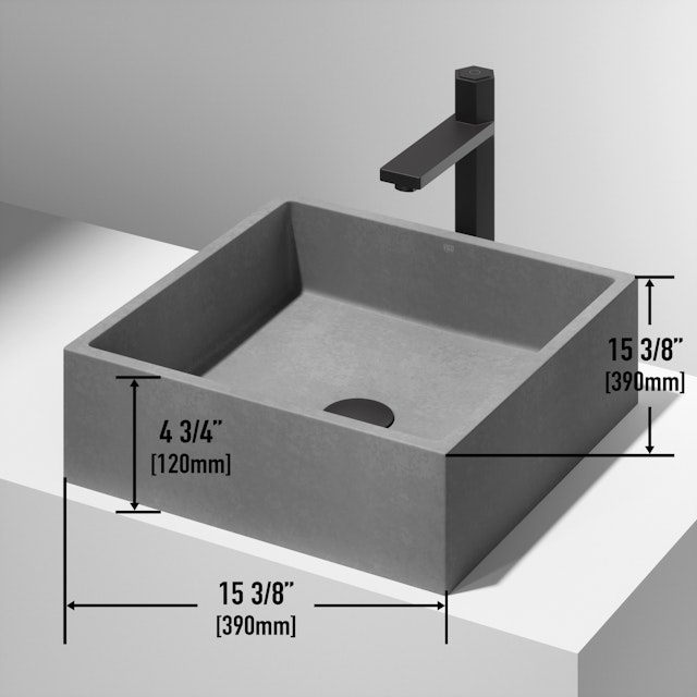 Alhambra Gothic Gray Concreto Stone 15 in. L x 15 in. W x 5 in. H Square Vessel Bathroom Sink - image 5 - other
