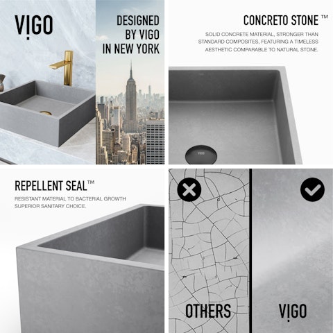 Alhambra Gothic Gray Concreto Stone 15 in. L x 15 in. W x 5 in. H Square Vessel Bathroom Sink - image 6 - other