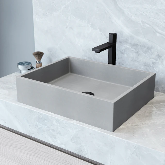 Coca Gothic Gray Concreto Stone 19 in. L x 15 in. W x 5 in. H Rectangular Vessel Bathroom Sink - angle 1 - other