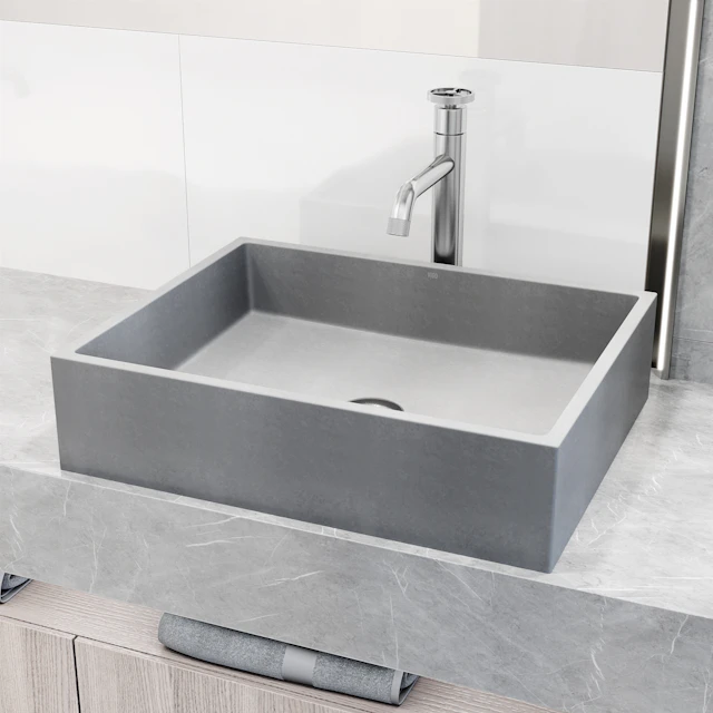 Coca Gothic Gray Concreto Stone 19 in. L x 15 in. W x 5 in. H Rectangular Vessel Bathroom Sink - angle 3 - other