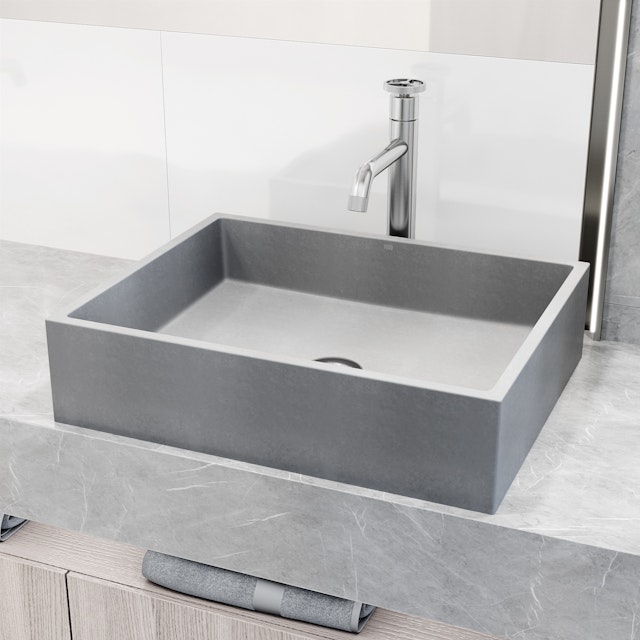 Coca Gothic Gray Concreto Stone 19 in. L x 15 in. W x 5 in. H Rectangular Vessel Bathroom Sink - image 3 - other