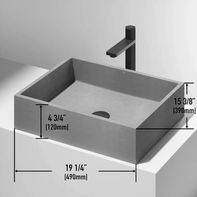 Coca Gothic Gray Concreto Stone 19 in. L x 15 in. W x 5 in. H Rectangular Vessel Bathroom Sink - angle 5 - other