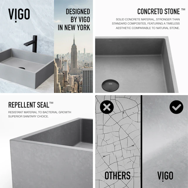 Coca Gothic Gray Concreto Stone 19 in. L x 15 in. W x 5 in. H Rectangular Vessel Bathroom Sink - angle 6 - other