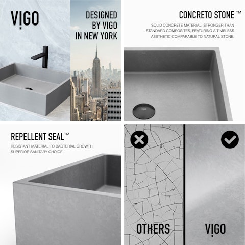Coca Gothic Gray Concreto Stone 19 in. L x 15 in. W x 5 in. H Rectangular Vessel Bathroom Sink - image 6 - other