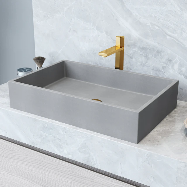 Orvieto Gothic Gray Concreto Stone 24-in. L x 15-in. W x 5 in. H Rectangular Vessel Bathroom Sink - angle 1 - other