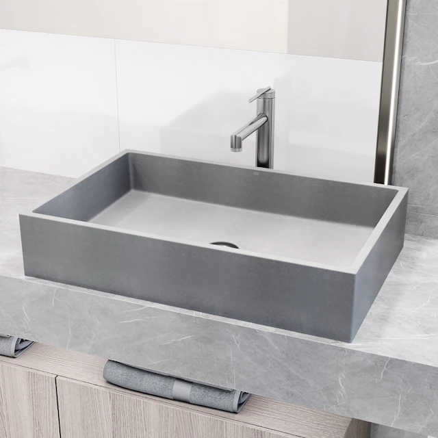 Orvieto Gothic Gray Concreto Stone 24-in. L x 15-in. W x 5 in. H Rectangular Vessel Bathroom Sink - angle 3 - other