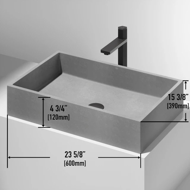 Orvieto Gothic Gray Concreto Stone 24-in. L x 15-in. W x 5 in. H Rectangular Vessel Bathroom Sink - angle 5 - other
