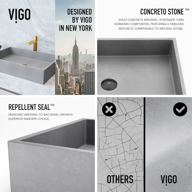 Orvieto Gothic Gray Concreto Stone 24-in. L x 15-in. W x 5 in. H Rectangular Vessel Bathroom Sink - angle 6 - other