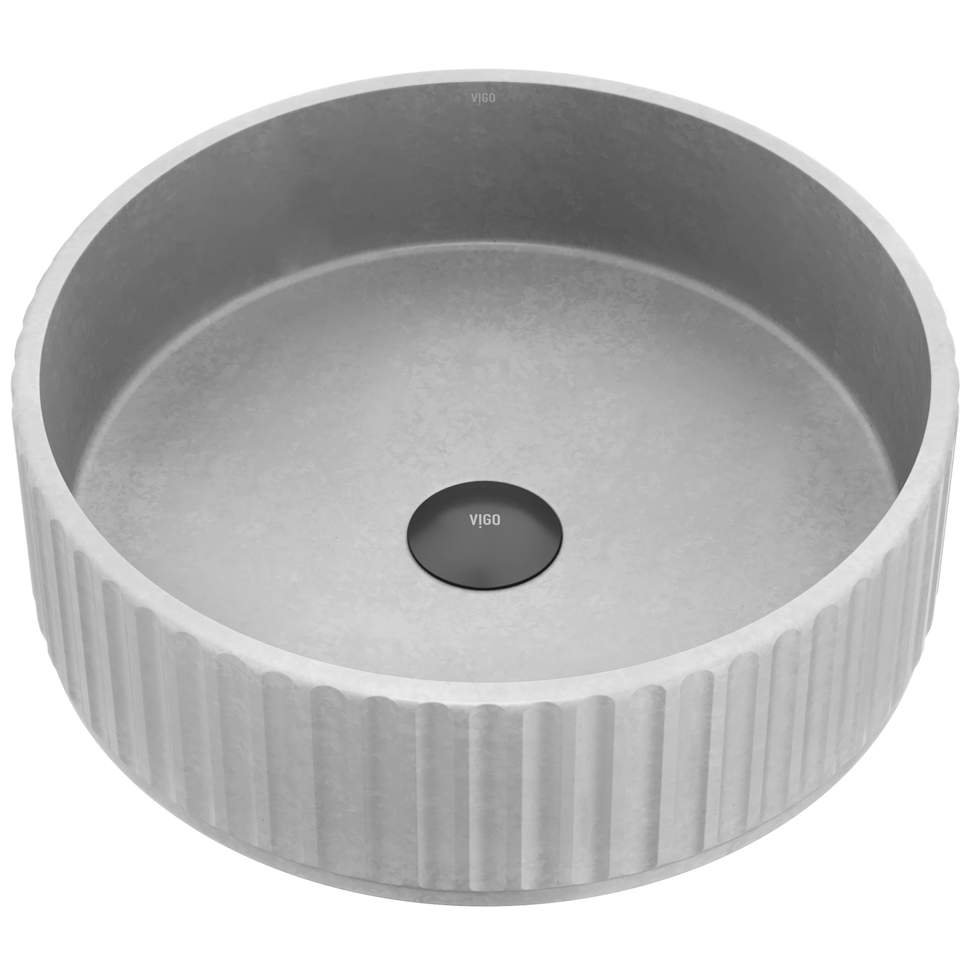 Windsor Modern Gray Concreto Stone 16 in. L x 16 in. W x 5 in. H Round Fluted Bathroom Vessel Sink