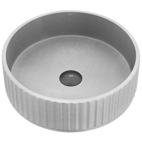 Windsor Modern Gray Concreto Stone 16 in. L x 16 in. W x 5 in. H Round Fluted Bathroom Vessel Sink - image 1 - other