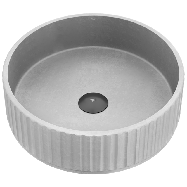 Windsor Modern Gray Concreto Stone 16 in. L x 16 in. W x 5 in. H Round Fluted Bathroom Vessel Sink - image 1 - other