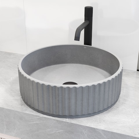 Windsor Modern Gray Concreto Stone 16 in. L x 16 in. W x 5 in. H Round Fluted Bathroom Vessel Sink - image 3 - other