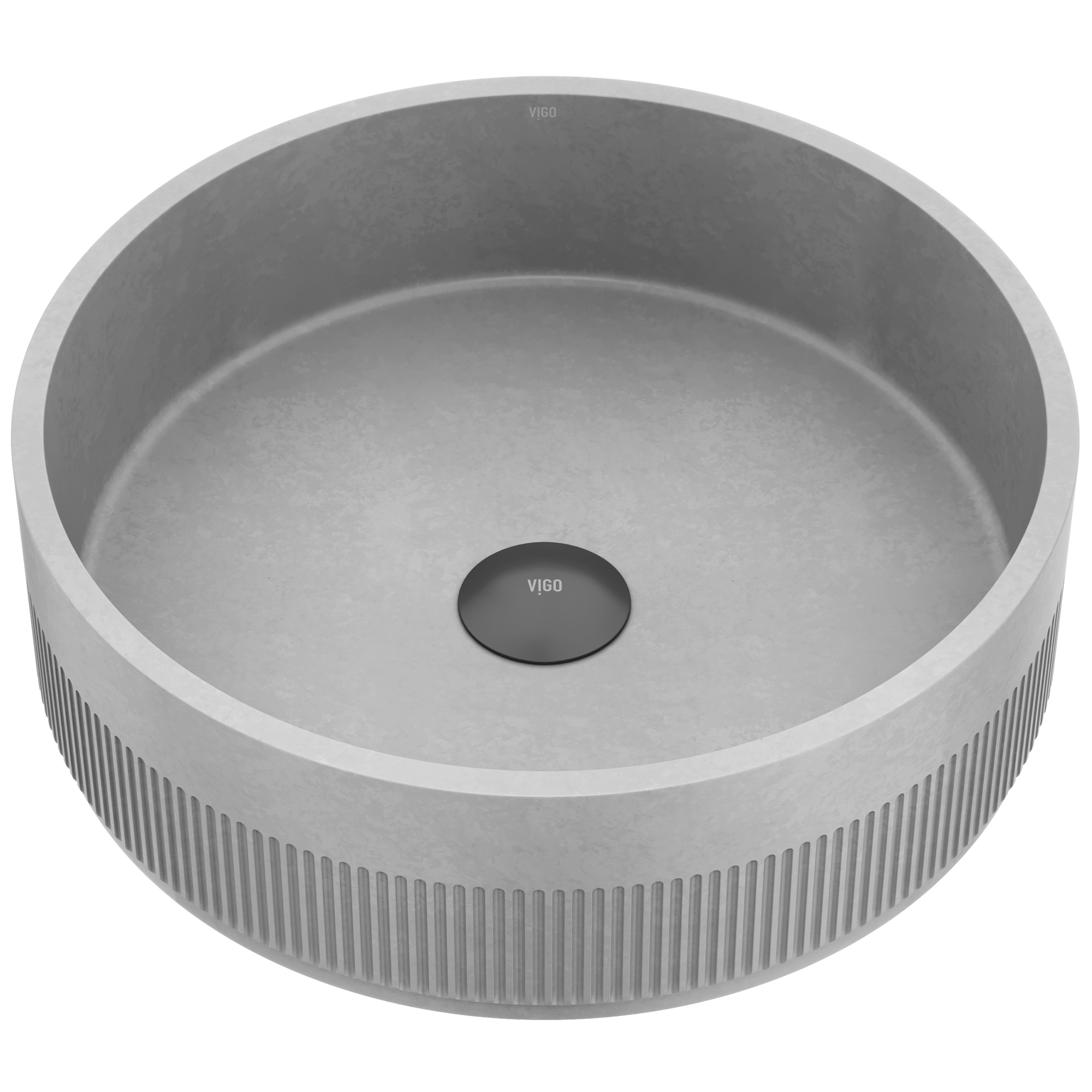 Cypress Modern Gray Concreto Stone 16 in. L x 16 in. W x 5 in. H Round Fluted Bathroom Vessel Sink