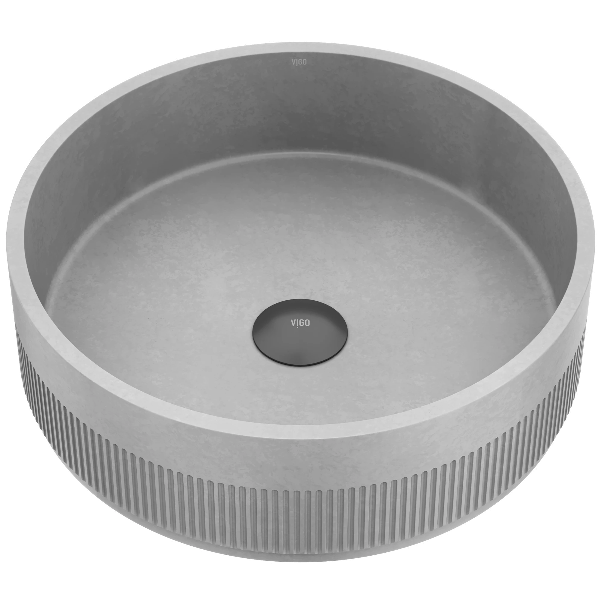 Cypress Modern Gray Concreto Stone 16 in. L x 16 in. W x 5 in. H Round Fluted Bathroom Vessel Sink