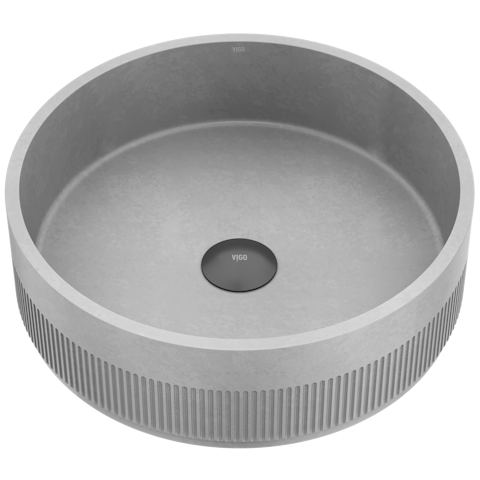 Cypress Modern Gray Concreto Stone 16 in. L x 16 in. W x 5 in. H Round Fluted Bathroom Vessel Sink - image 1 - other