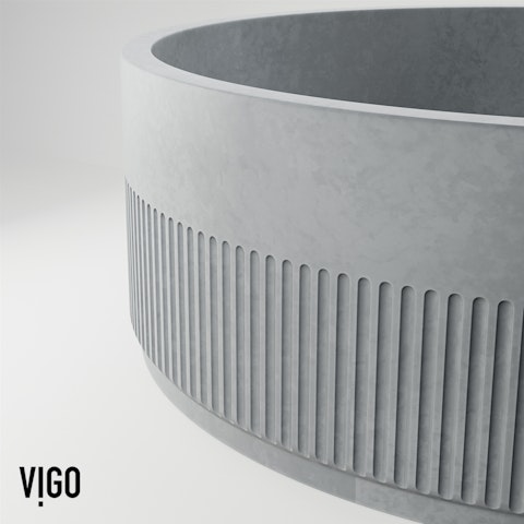 Cypress Modern Gray Concreto Stone 16 in. L x 16 in. W x 5 in. H Round Fluted Bathroom Vessel Sink - image 9 - other