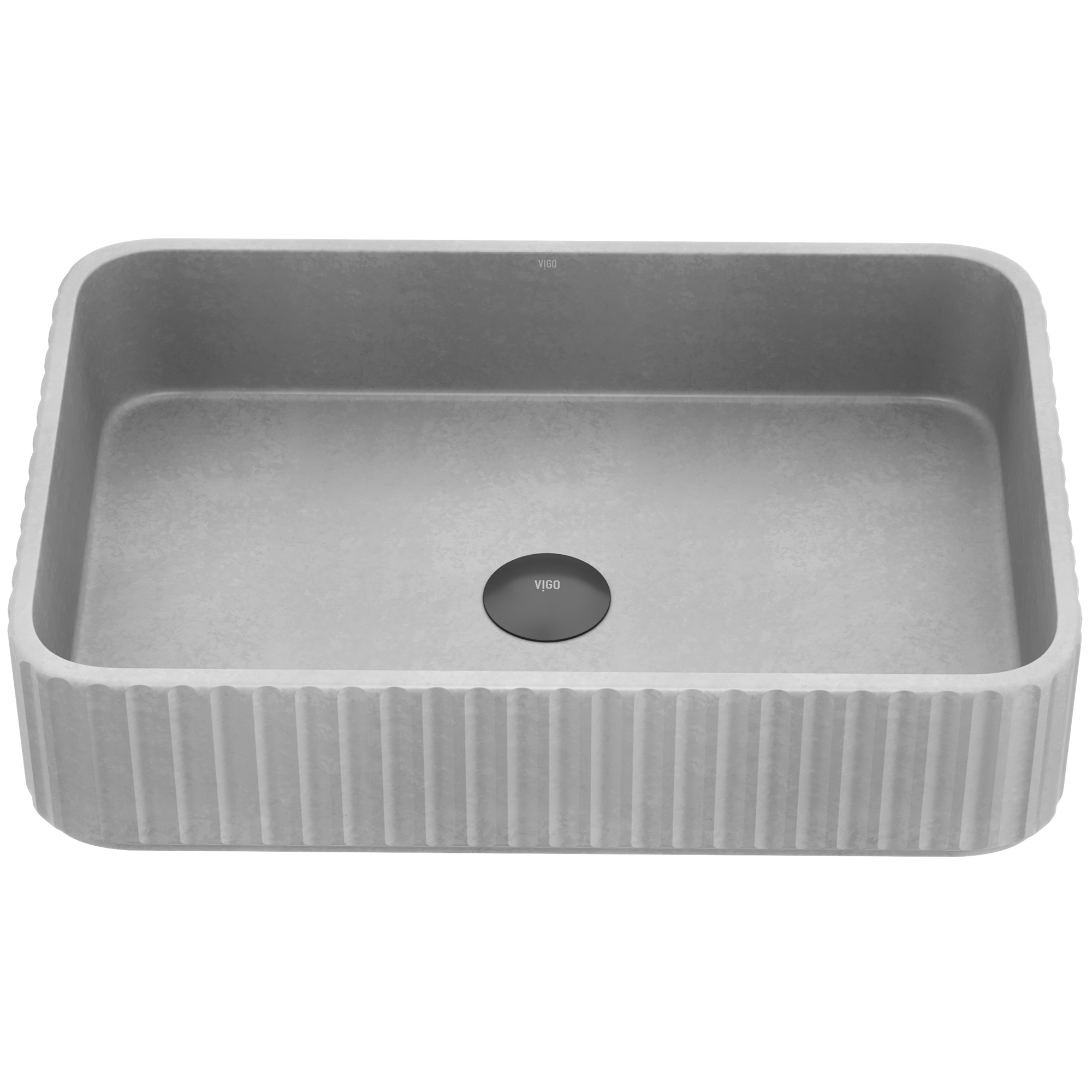 Windsor Modern Gray Concreto Stone 21 in. L x 14 in. W x 5 in. H Rectangular Fluted Bathroom Vessel Sink