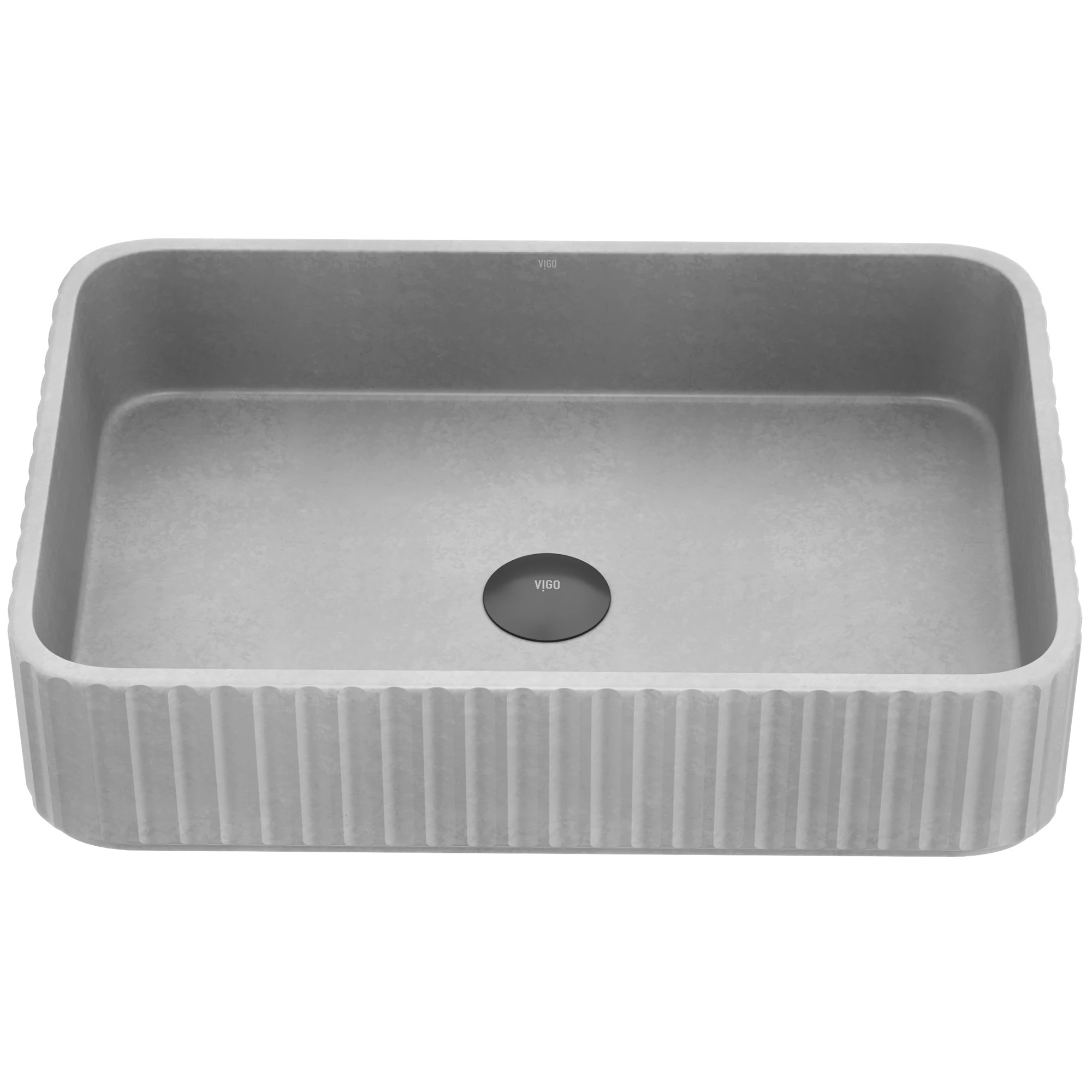 Windsor Modern Gray Concreto Stone 21 in. L x 14 in. W x 5 in. H Rectangular Fluted Bathroom Vessel Sink