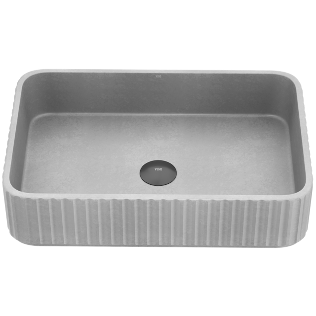 Windsor Modern Gray Concreto Stone 21 in. L x 14 in. W x 5 in. H Rectangular Fluted Bathroom Vessel Sink - image 1 - other