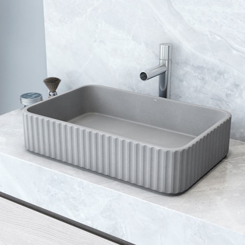Windsor Modern Gray Concreto Stone 21 in. L x 14 in. W x 5 in. H Rectangular Fluted Bathroom Vessel Sink - image 10 - other