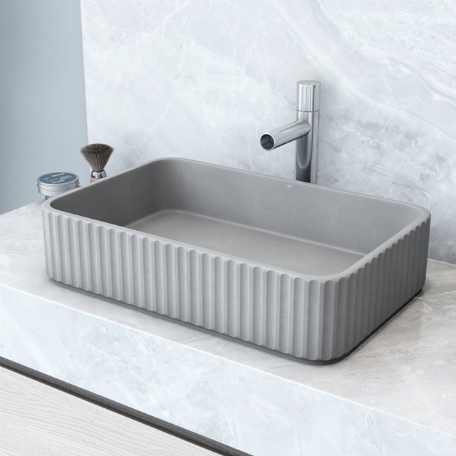 Windsor Modern Gray Concreto Stone 21 in. L x 14 in. W x 5 in. H Rectangular Fluted Bathroom Vessel Sink - image 10 - other