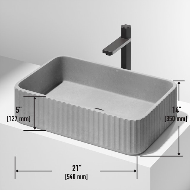 Windsor Modern Gray Concreto Stone 21 in. L x 14 in. W x 5 in. H Rectangular Fluted Bathroom Vessel Sink - image 2 - other