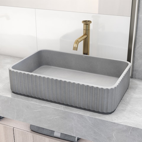 Windsor Modern Gray Concreto Stone 21 in. L x 14 in. W x 5 in. H Rectangular Fluted Bathroom Vessel Sink - image 3 - other