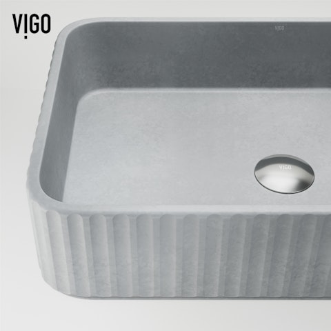 Windsor Modern Gray Concreto Stone 21 in. L x 14 in. W x 5 in. H Rectangular Fluted Bathroom Vessel Sink - image 7 - other