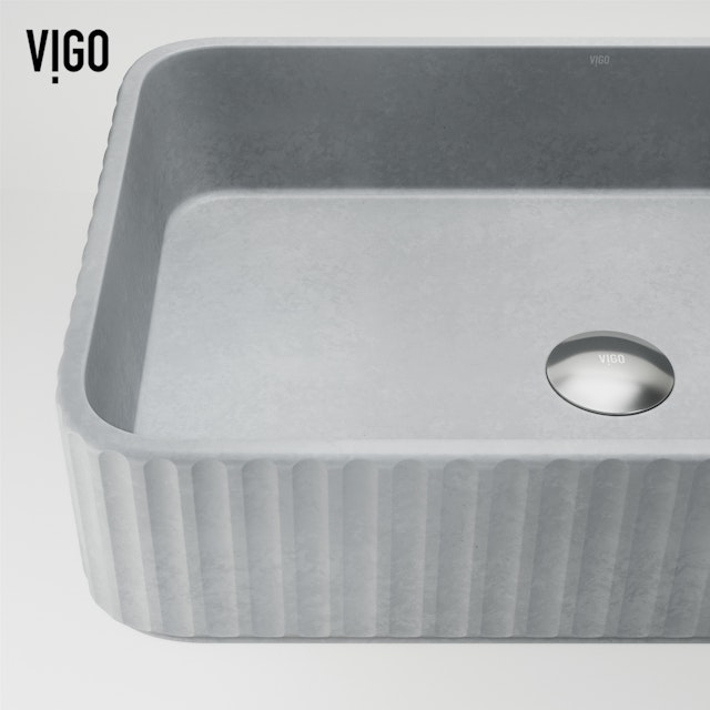 Windsor Modern Gray Concreto Stone 21 in. L x 14 in. W x 5 in. H Rectangular Fluted Bathroom Vessel Sink - image 7 - other