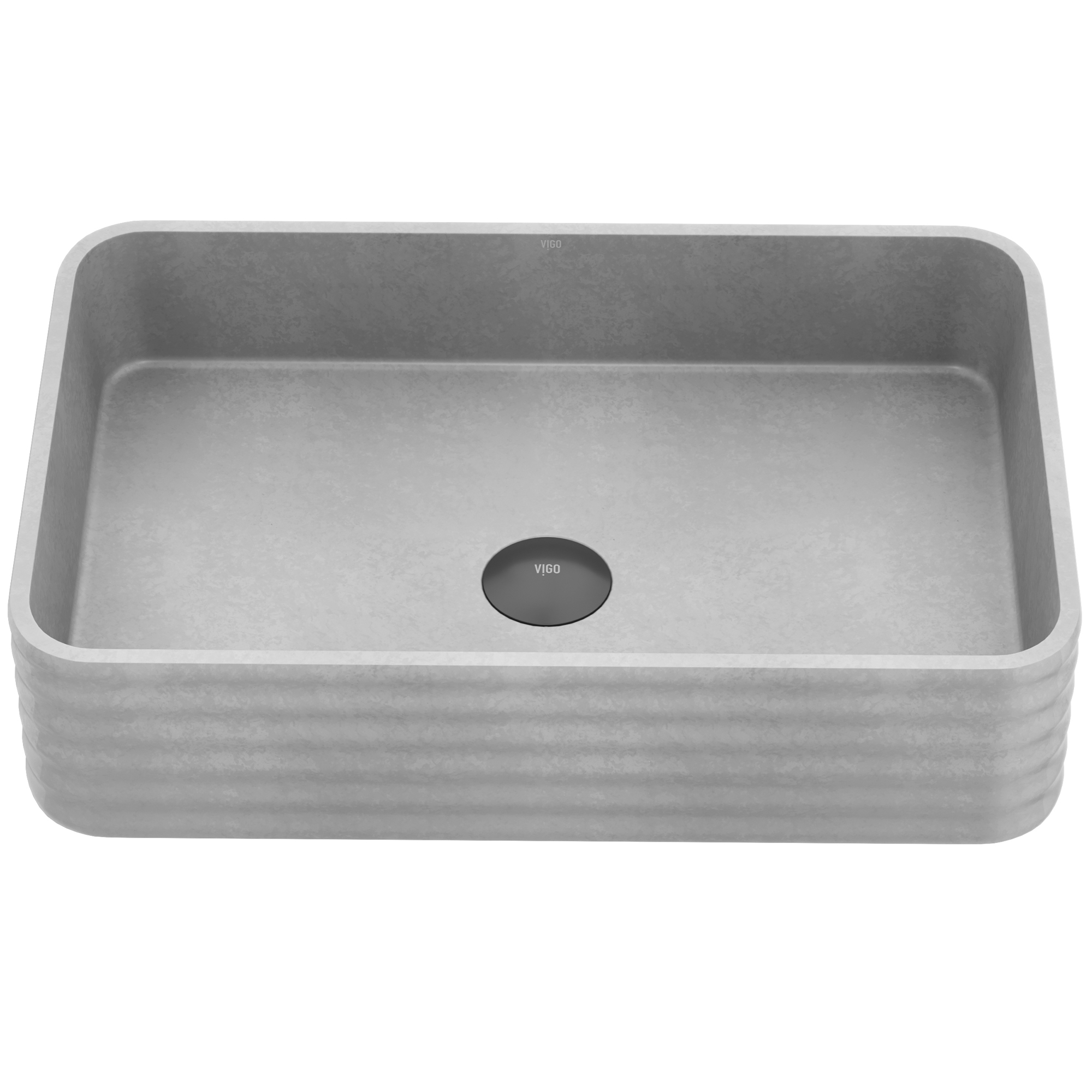 Cadman Modern Gray Concreto Stone 21 in. L x 14 in. W x 5 in. H Rectangular Fluted Bathroom Vessel Sink