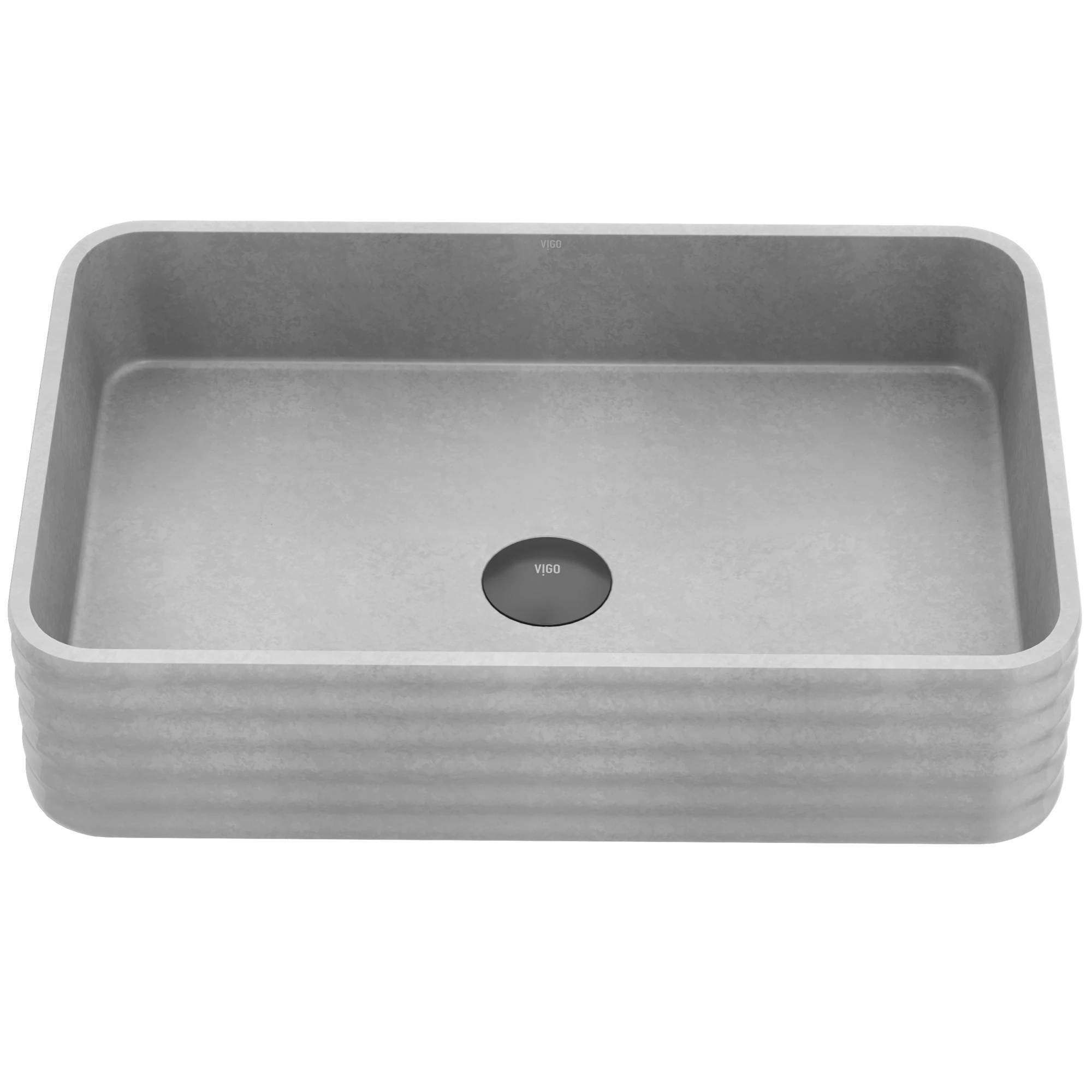 Cadman Modern Gray Concreto Stone 21 in. L x 14 in. W x 5 in. H Rectangular Fluted Bathroom Vessel Sink