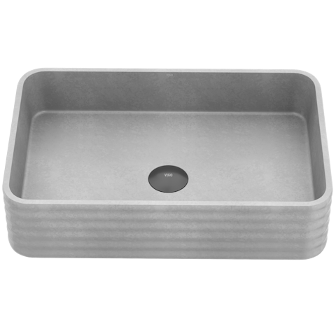 Cadman Modern Gray Concreto Stone 21 in. L x 14 in. W x 5 in. H Rectangular Fluted Bathroom Vessel Sink - image 1 - other