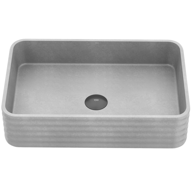 Cadman Modern Gray Concreto Stone 21 in. L x 14 in. W x 5 in. H Rectangular Fluted Bathroom Vessel Sink - image 1 - other