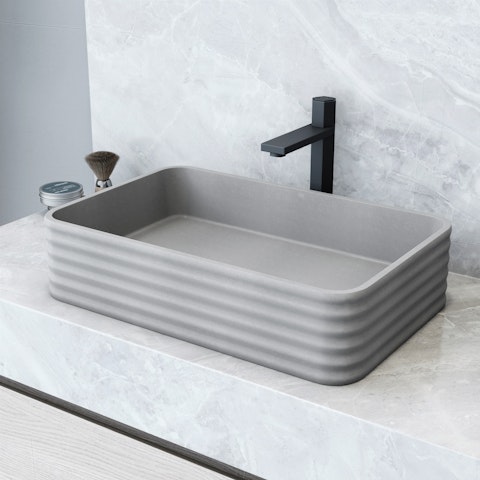 Cadman Modern Gray Concreto Stone 21 in. L x 14 in. W x 5 in. H Rectangular Fluted Bathroom Vessel Sink - image 10 - other