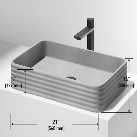 Cadman Modern Gray Concreto Stone 21 in. L x 14 in. W x 5 in. H Rectangular Fluted Bathroom Vessel Sink - image 2 - other
