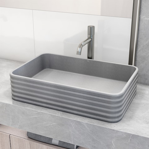 Cadman Modern Gray Concreto Stone 21 in. L x 14 in. W x 5 in. H Rectangular Fluted Bathroom Vessel Sink - image 3 - other