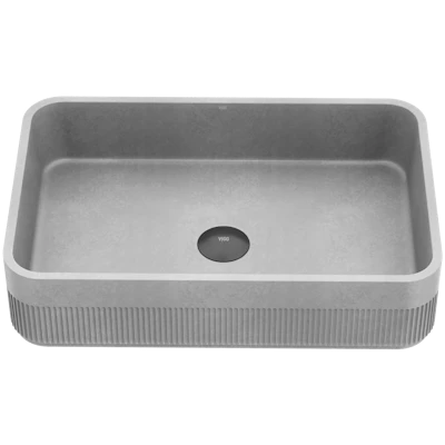 Cypress Modern Gray Concreto Stone 21 in. L x 14 in. W x 5 in. H Rectangular Fluted Bathroom Vessel Sink