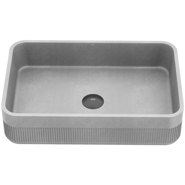 Cypress Modern Gray Concreto Stone 21 in. L x 14 in. W x 5 in. H Rectangular Fluted Bathroom Vessel Sink - angle 1 - other